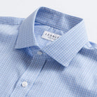 Sky blue dress shirt collar with check pattern - Kent micro-twill detail