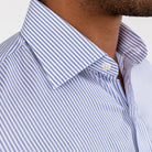 Man wearing navy stripe dress shirt - Kent micro-twill business shirt