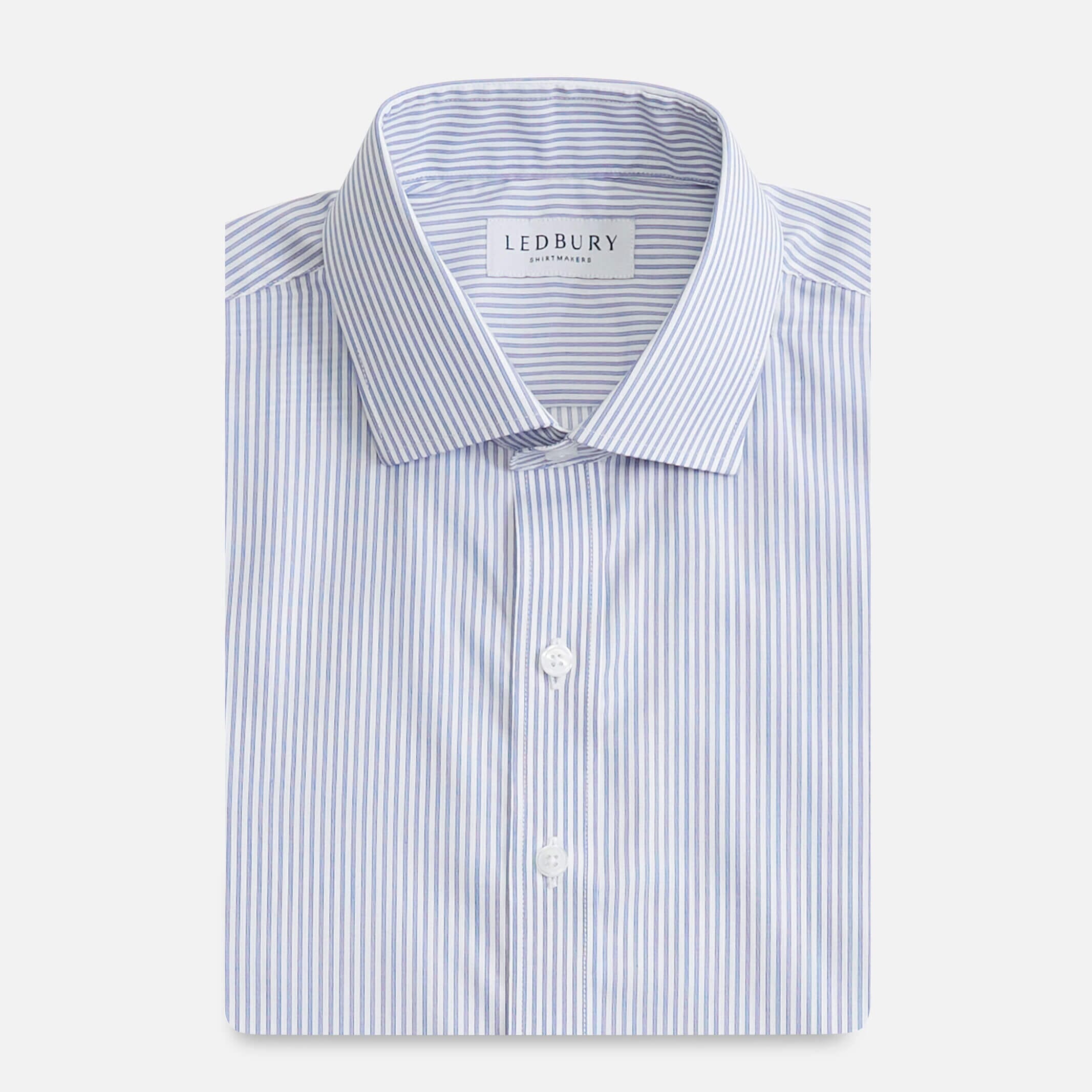 Navy stripe dress shirt flat lay - Kent micro-twill custom fit
