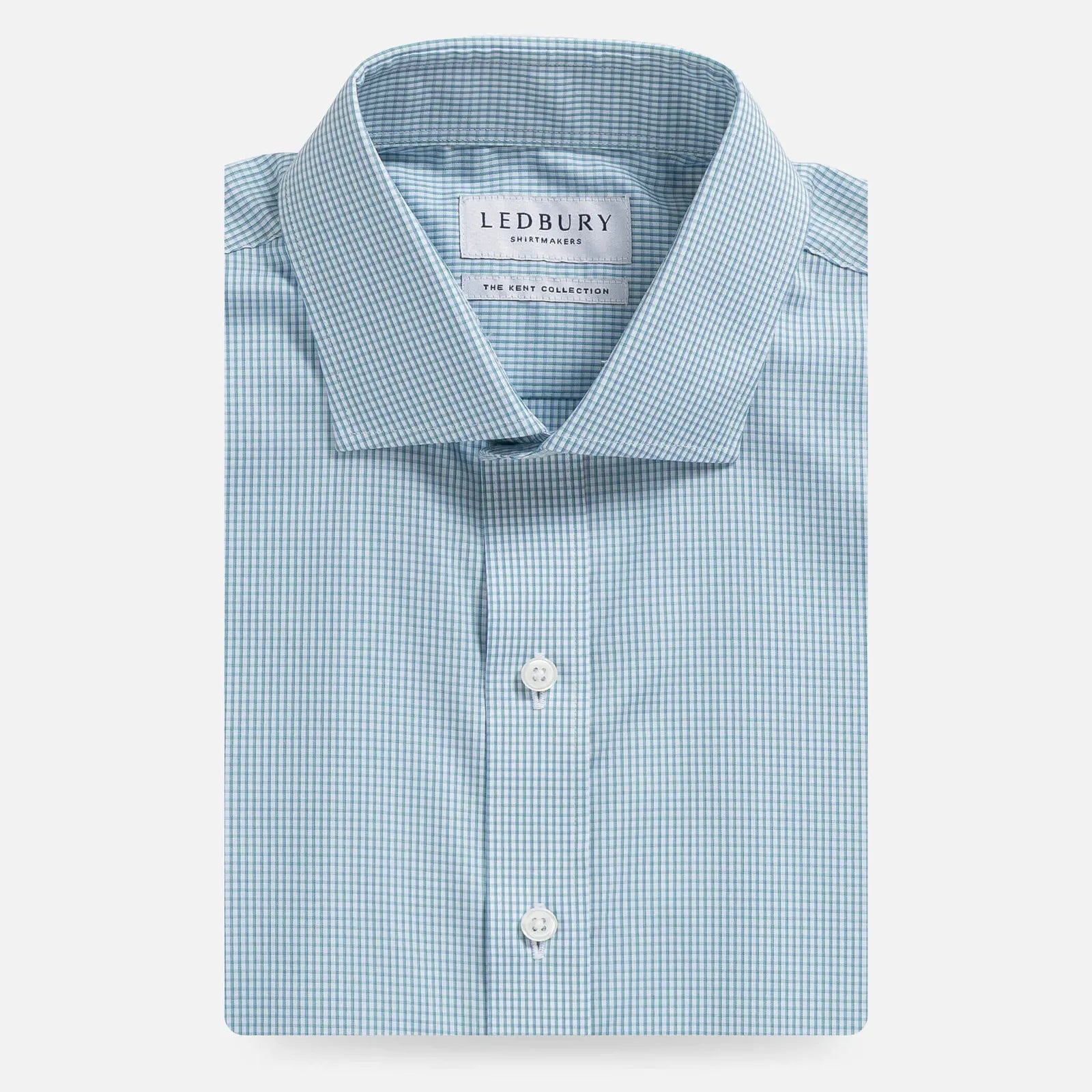 Green micro check dress shirt flat lay - Kent micro-twill custom fit