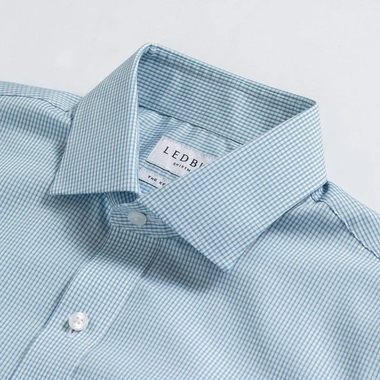 Green dress shirt collar with micro check pattern - Kent micro-twill detail