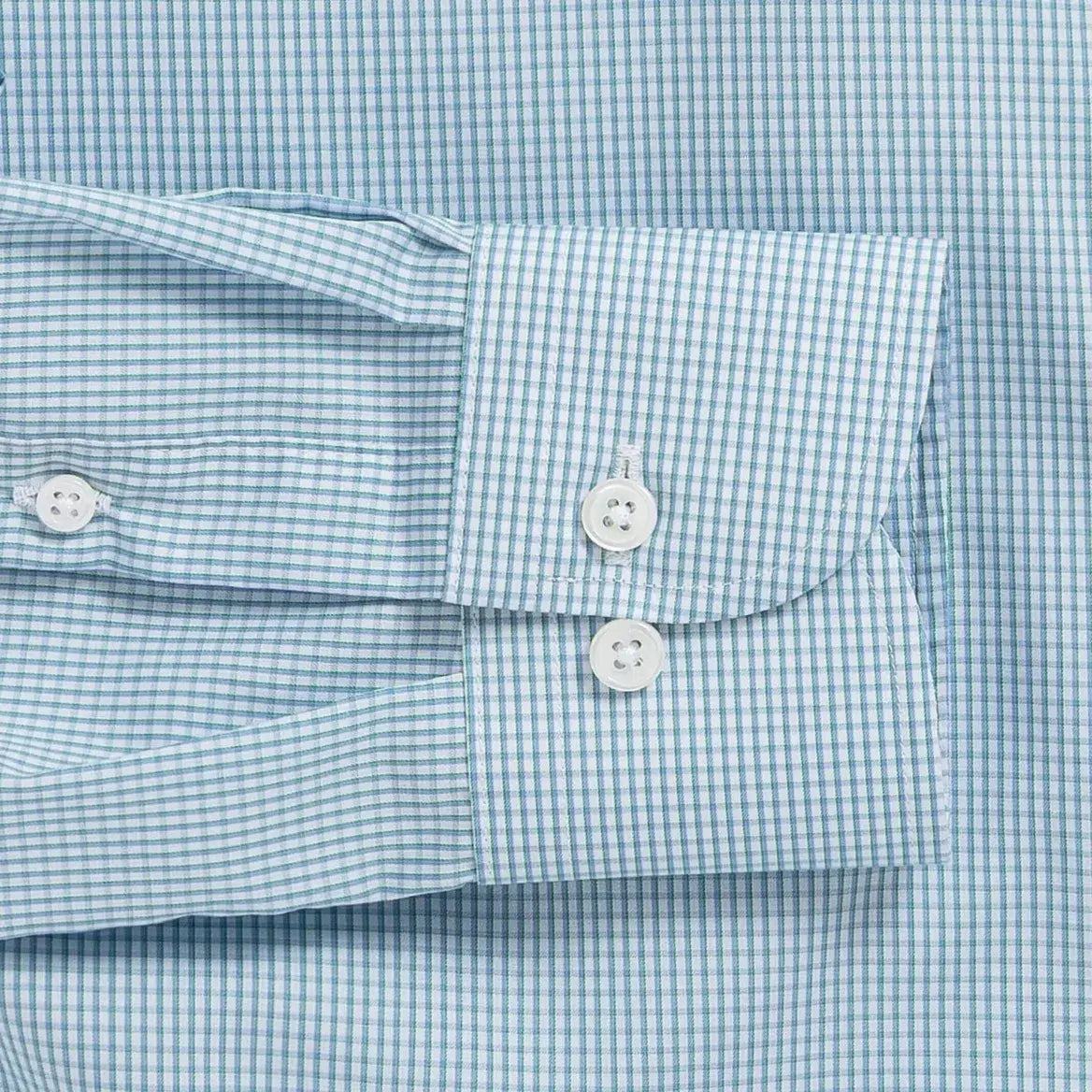 Micro check shirt sleeve and cuff detail - green Kent micro-twill