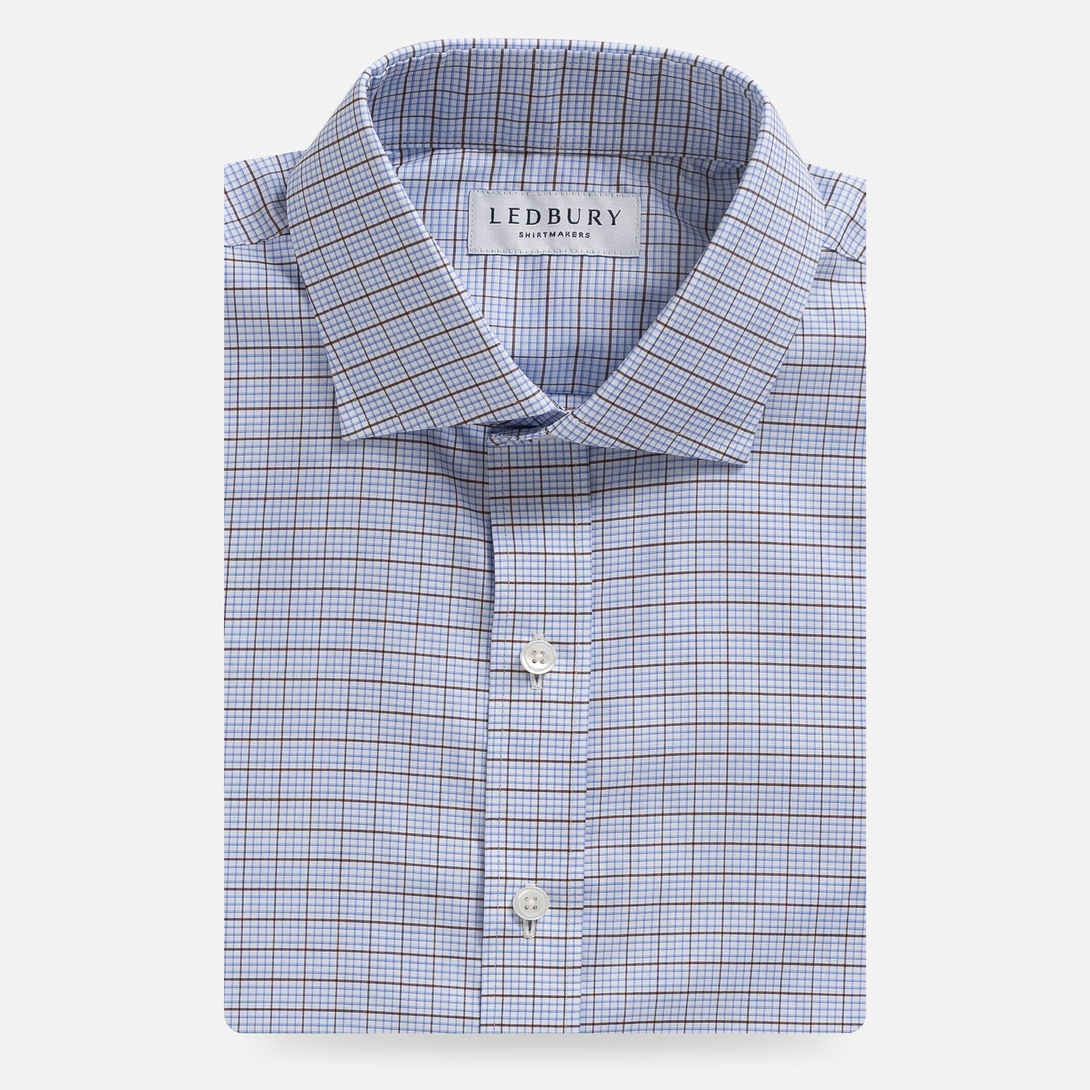 Brown windowpane dress shirt flat lay - Kent micro-twill custom fit