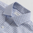 Brown dress shirt collar with windowpane pattern - Kent micro-twill detail