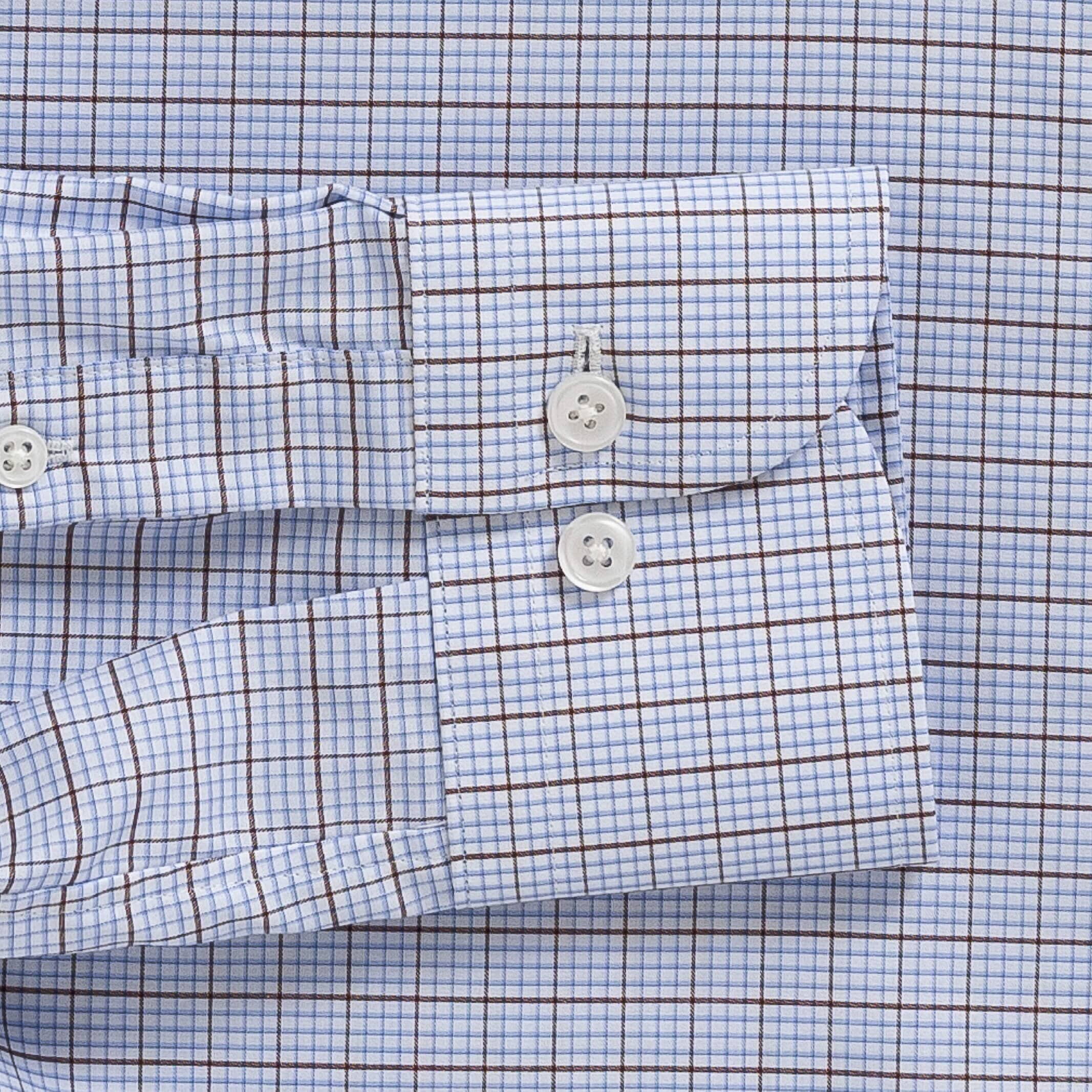Windowpane check shirt sleeve and cuff - brown Kent micro-twill