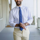 Man wearing blue stripe dress shirt - Kent micro-twill business shirt