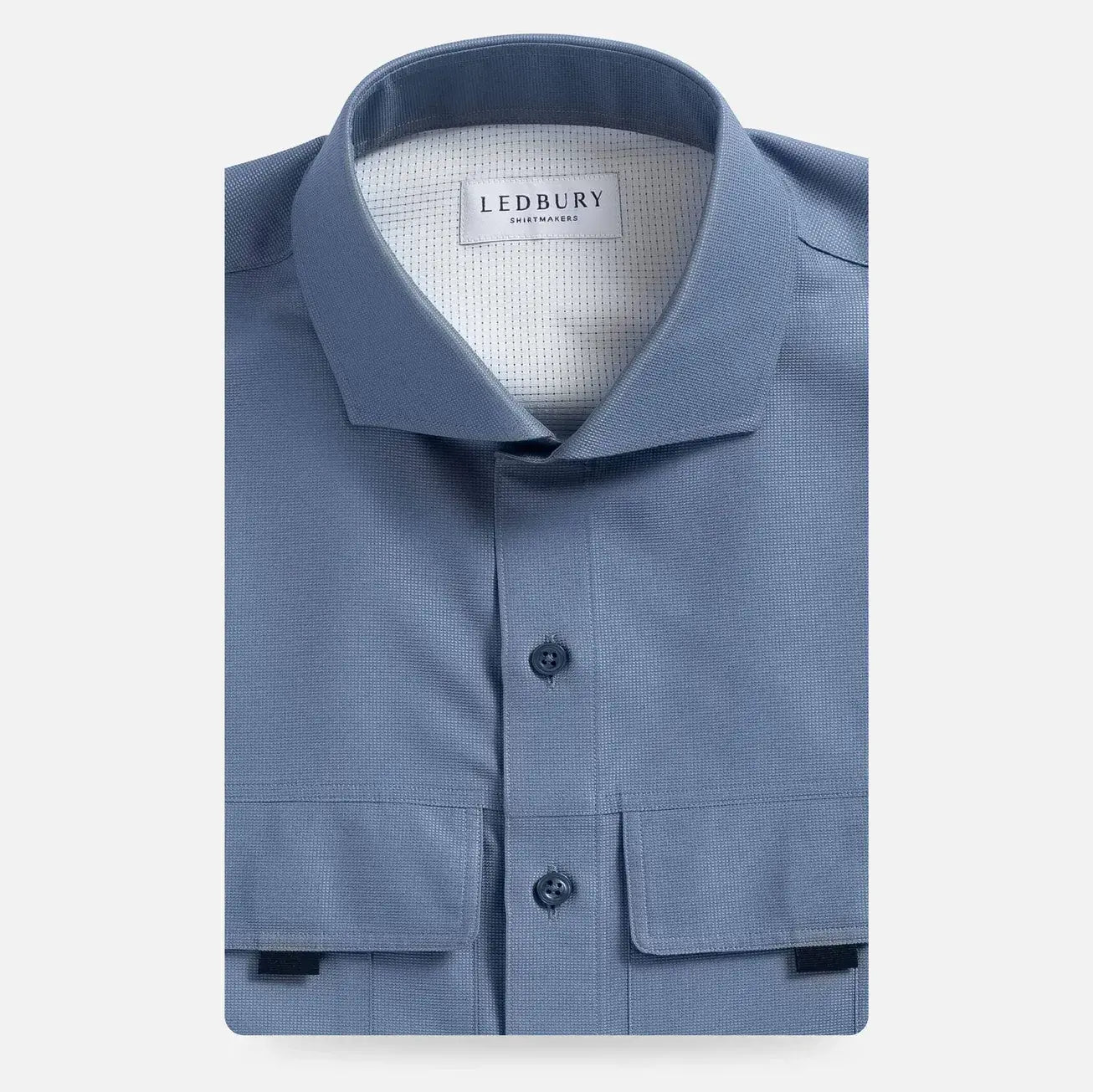 Blue Tulu fishing shirt front view - Ledbury recycled polyester custom shirt