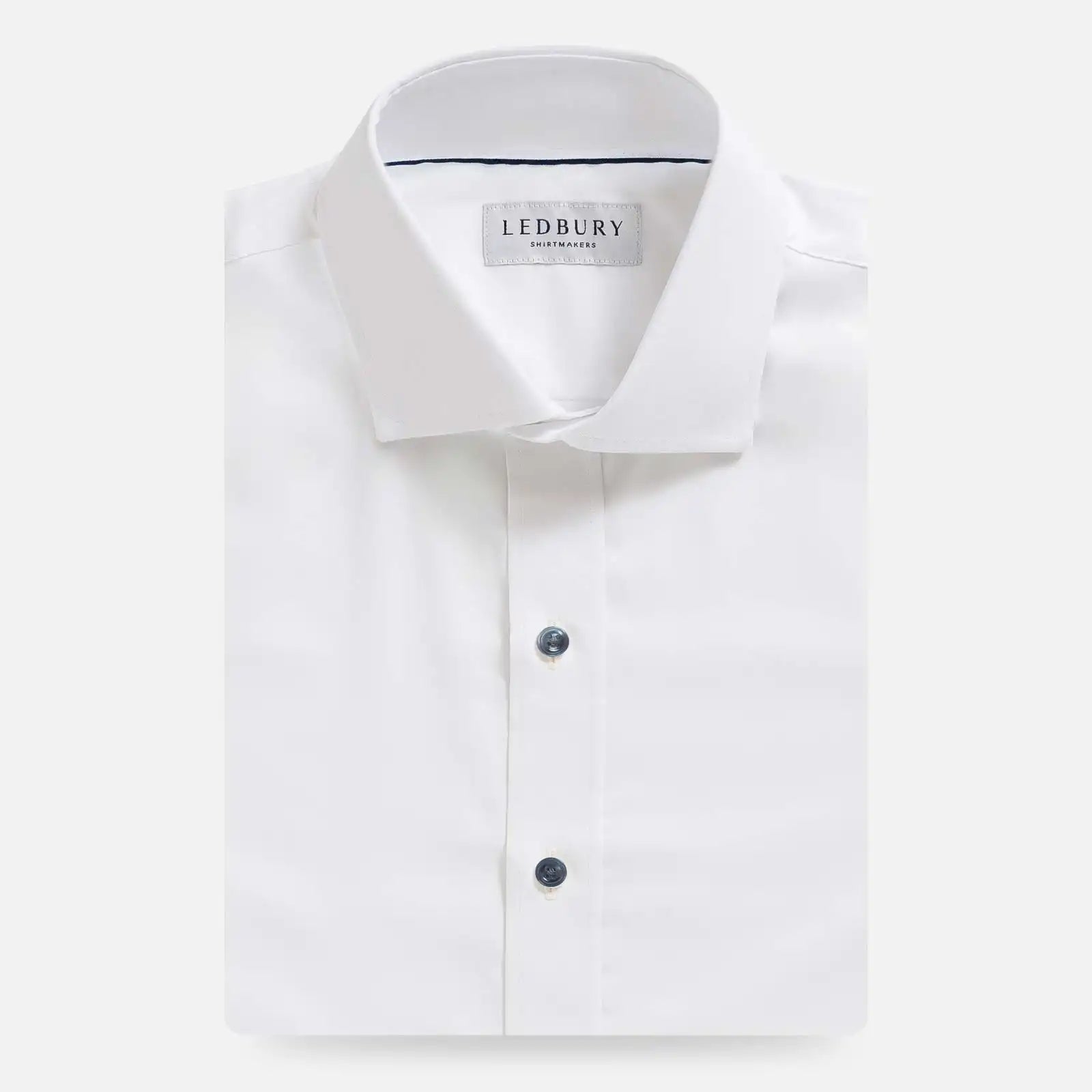 Custom dress shirt collar detail - Journey Flex navy check performance fabric construction