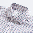 Custom dress shirt collar detail - Journey Flex orange windowpane performance fabric construction