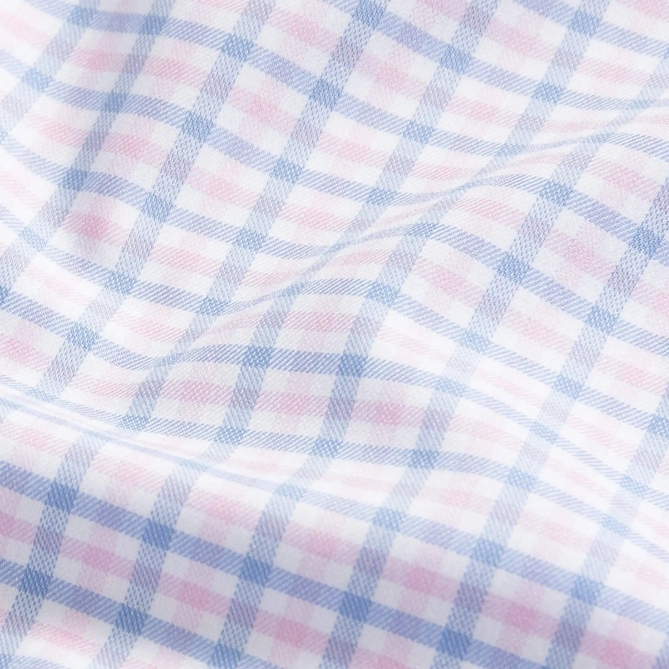 Journey Flex pink tattersall dress shirt fabric close-up - wrinkle-resistant performance material