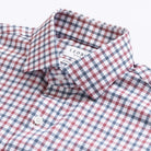 Custom dress shirt collar detail - Journey Flex brick red check performance fabric construction