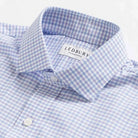 Custom dress shirt collar detail - Journey Flex lavender tattersall performance fabric construction