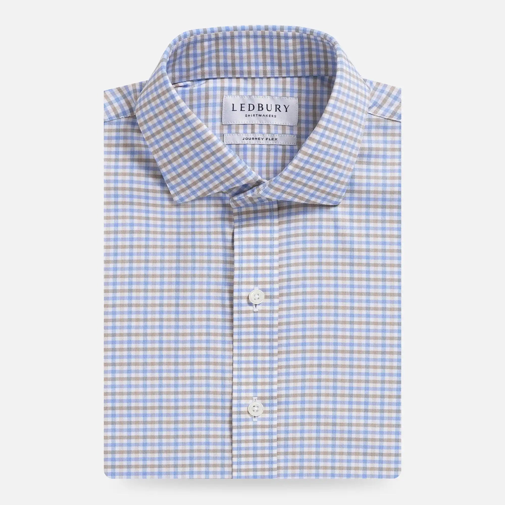 Light blue tattersall Journey Flex wrinkle-free dress shirt - custom fit performance fabric for men