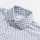 Custom dress shirt collar detail - Journey Flex light blue tattersall performance fabric construction