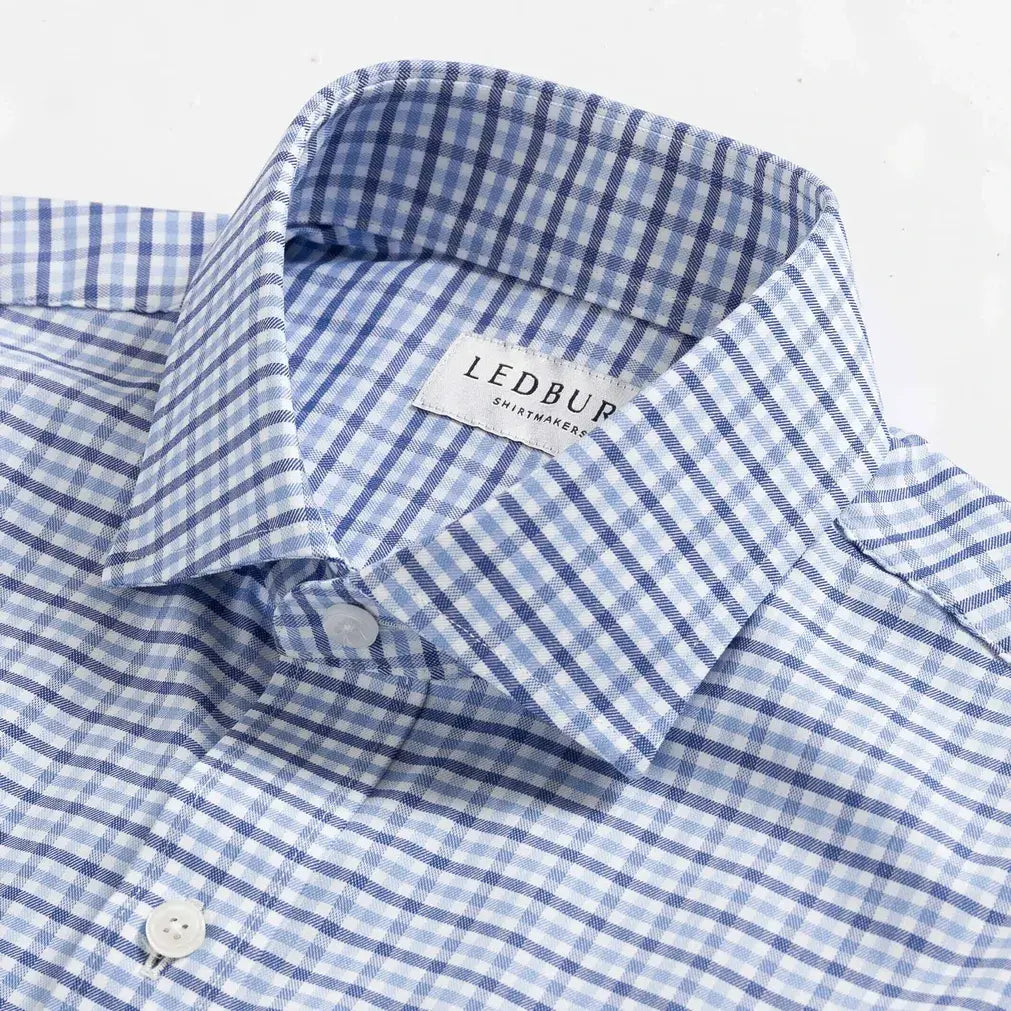 Custom dress shirt collar detail - Journey Flex blue tattersall performance fabric construction