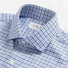 Custom dress shirt collar detail - Journey Flex blue tattersall performance fabric construction