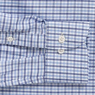 Blue tattersall performance dress shirt cuff and sleeve - Journey Flex stretch fabric tailoring