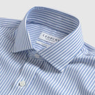 Custom dress shirt collar detail - Journey Flex blue stripe performance fabric construction