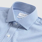 Custom dress shirt collar detail - Journey Flex blue gingham performance fabric construction
