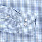 Blue gingham performance dress shirt cuff and sleeve - Journey Flex stretch fabric tailoring