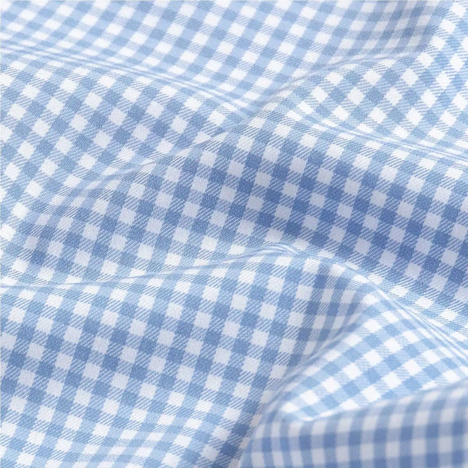 Journey Flex gingham dress shirt fabric close-up - wrinkle-resistant performance material