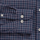 Navy check performance dress shirt cuff and sleeve - Journey Flex stretch fabric tailoring