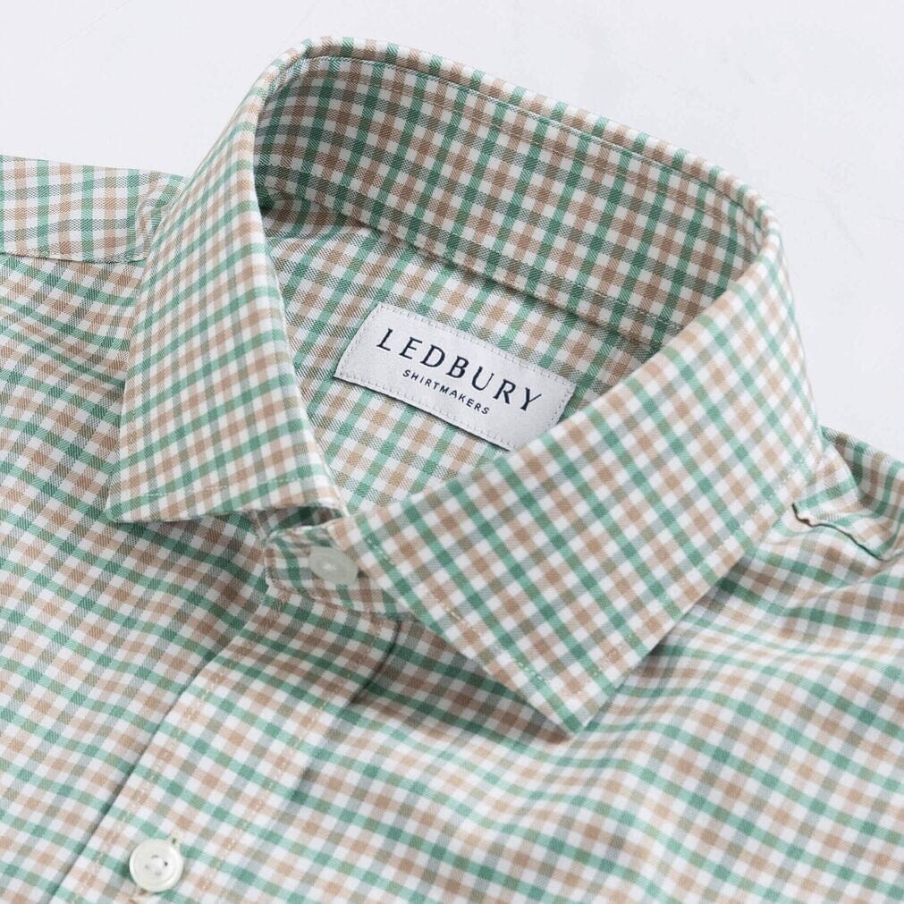 Custom dress shirt collar detail - Journey Flex green tattersall performance fabric construction