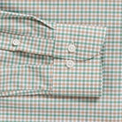 Green tattersall performance dress shirt cuff and sleeve - Journey Flex stretch fabric tailoring