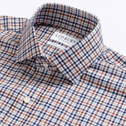 Custom dress shirt collar detail - Journey Flex sienna check performance fabric construction