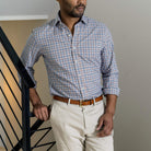 Man wearing sienna Journey Flex performance check dress shirt - wrinkle-resistant stretch fabric
