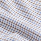Journey Flex brown grid check dress shirt fabric close-up - wrinkle-resistant performance material