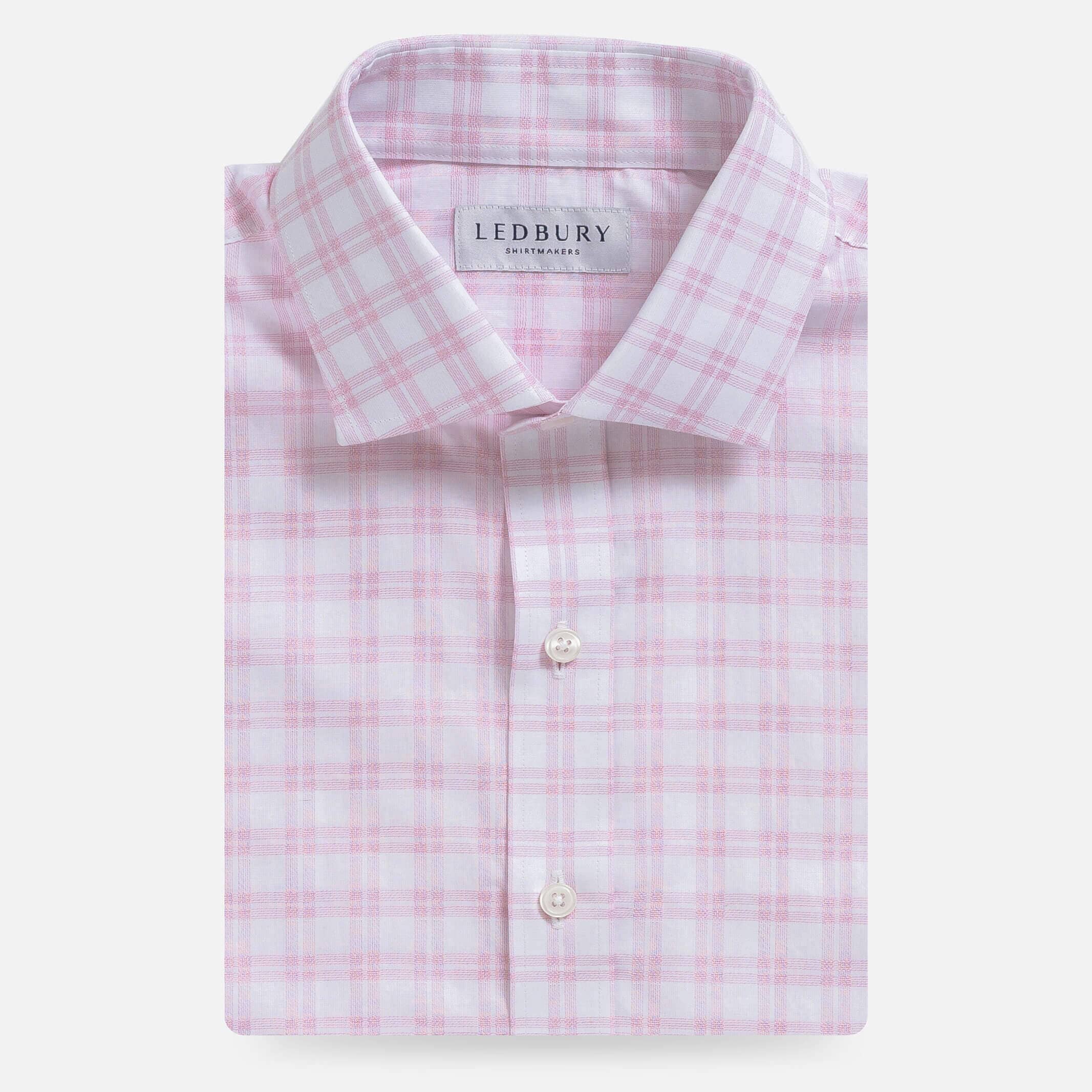 Pink Ellis plaid dress shirt front view - basket weave custom shirt