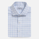 Sky blue Ellis plaid dress shirt front view - basket weave custom shirt