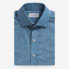 Blue Nelson chambray dress shirt front view - faux indigo custom shirt