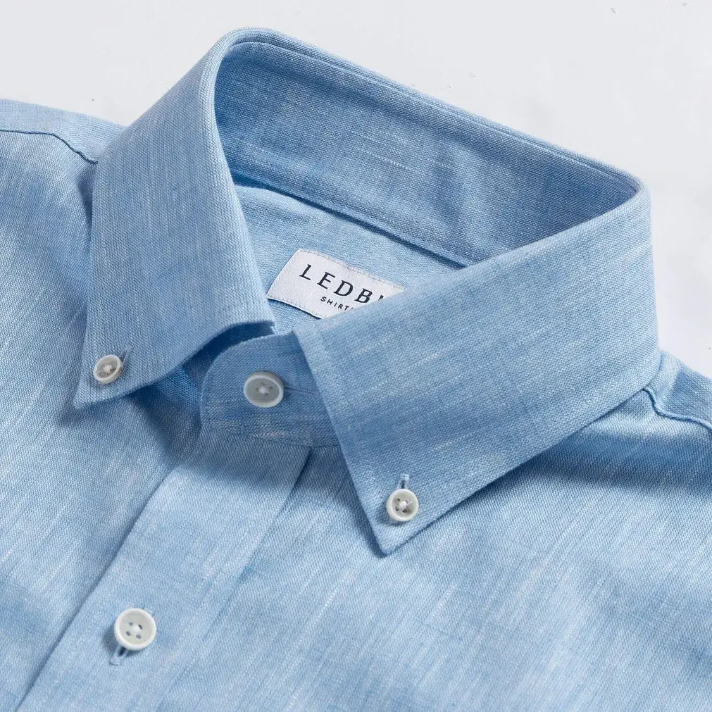 Light blue Sandoval oxford chambray shirt button-down collar detail - Ledbury custom shirt construction