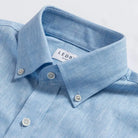 Light blue Sandoval oxford chambray shirt button-down collar detail - Ledbury custom shirt construction