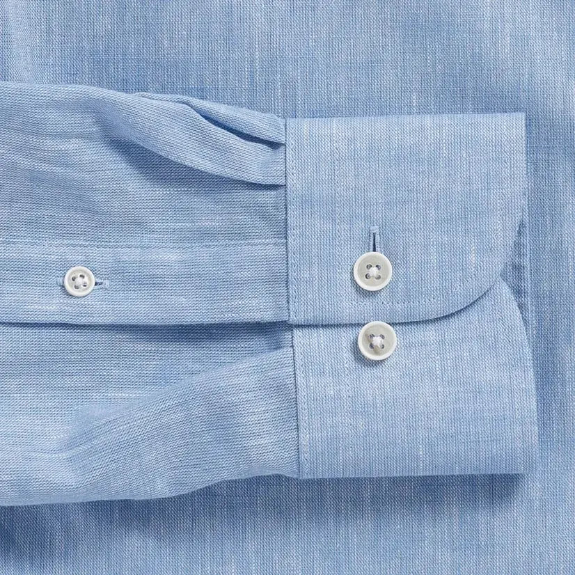 Light blue Sandoval oxford chambray custom shirt sleeve detail view - Ledbury slub cotton casual shirt