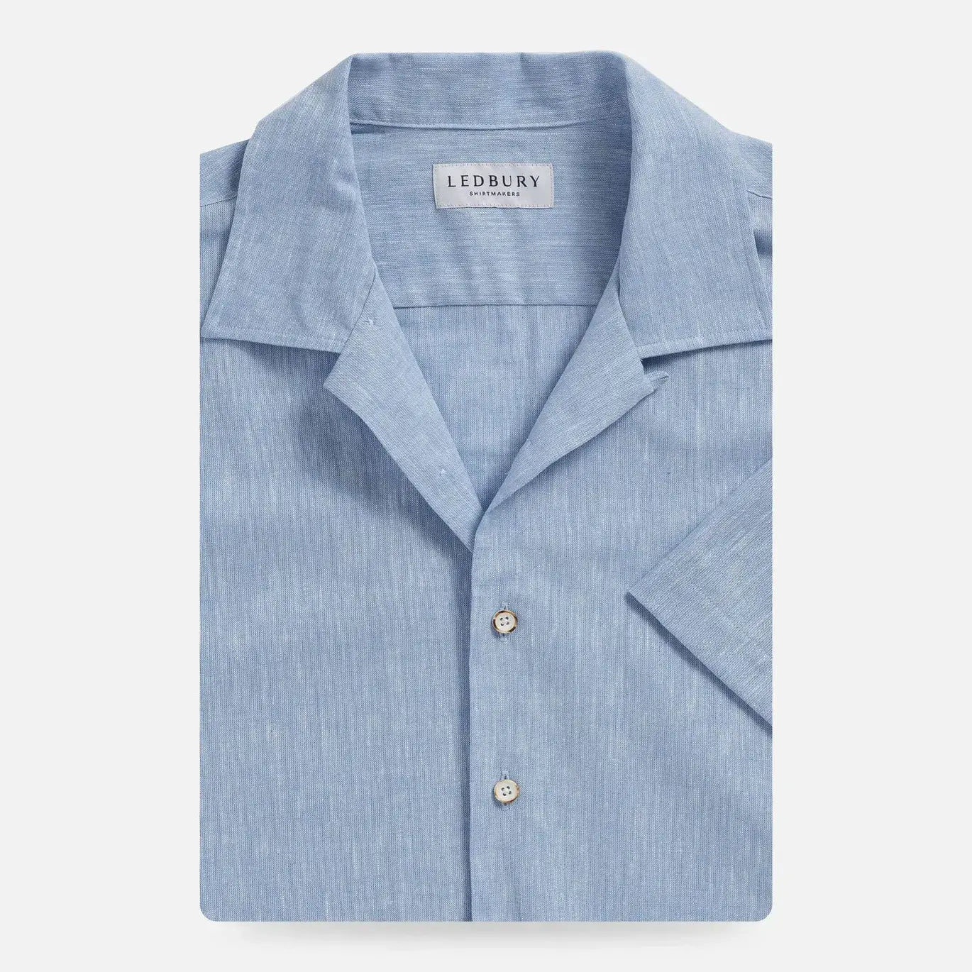 Light blue Sandoval camp collar short sleeve custom shirt front view - Ledbury casual shirt