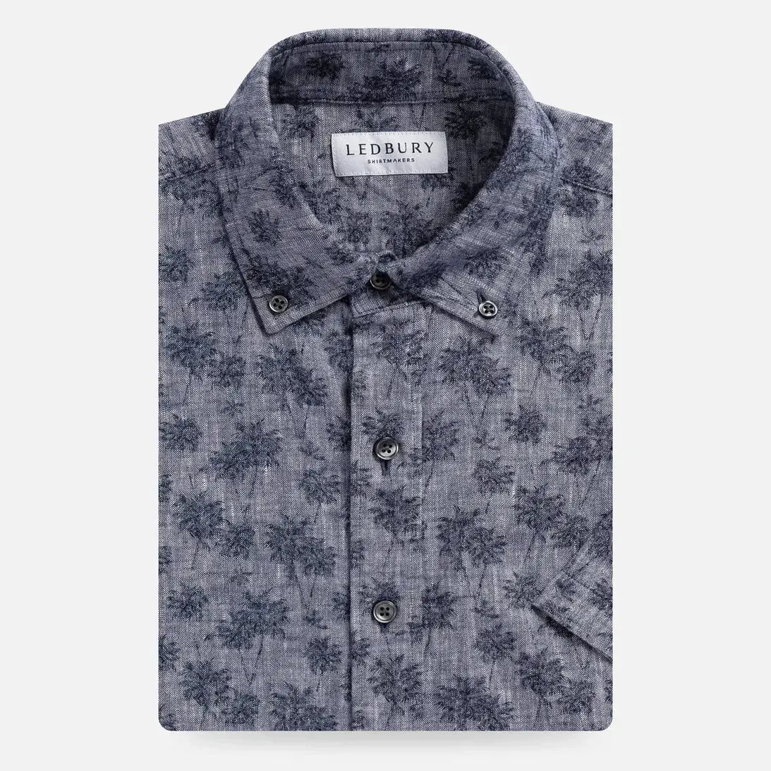 Vintage navy Sandoval palm print short sleeve custom shirt front view - Ledbury tropical casual shirt