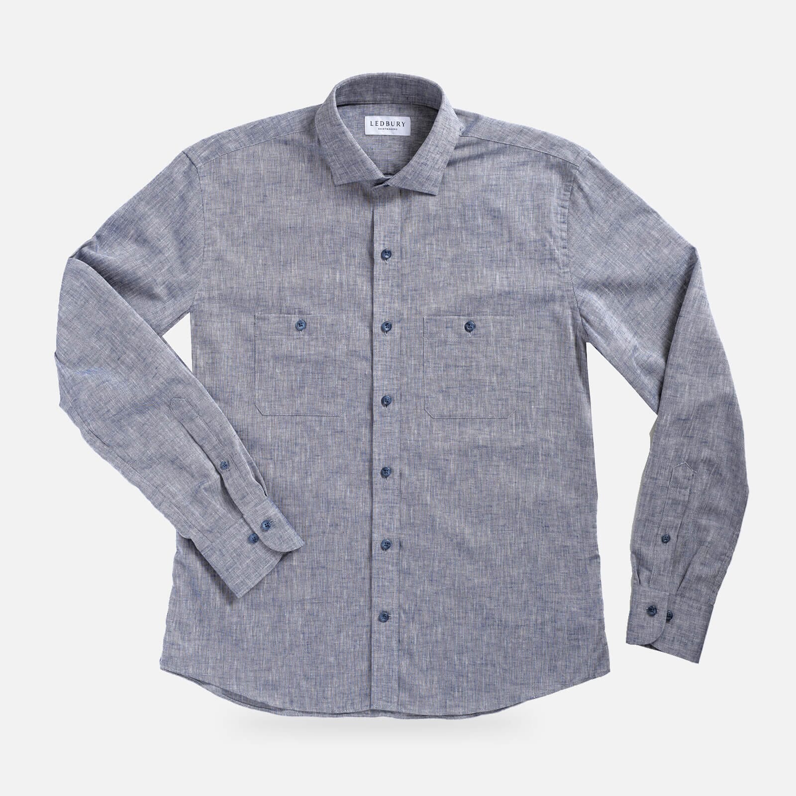 Navy blue Sandoval utility custom shirt with chest pockets front view - Ledbury casual shirt
