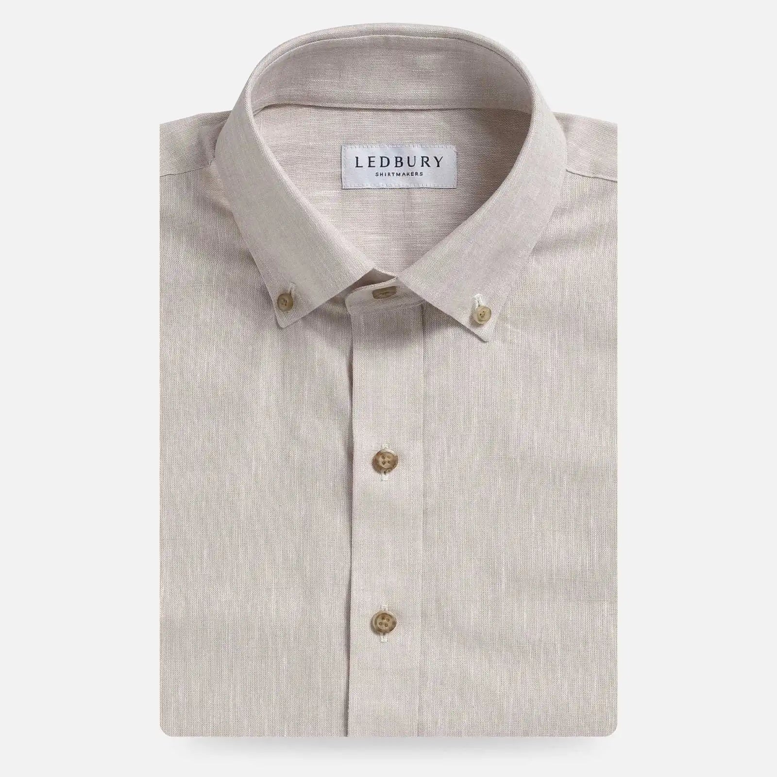 Ecru Sandoval Oxford Chambray shirt collar detail - double button barrel cuff