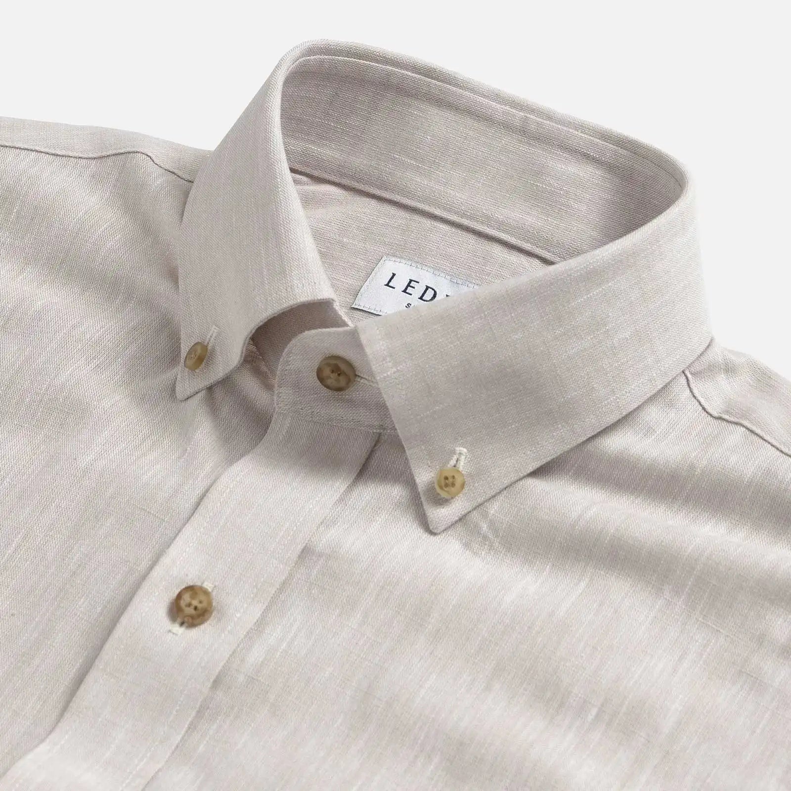 Ecru Sandoval Oxford Chambray shirt collar detail - double button barrel cuff