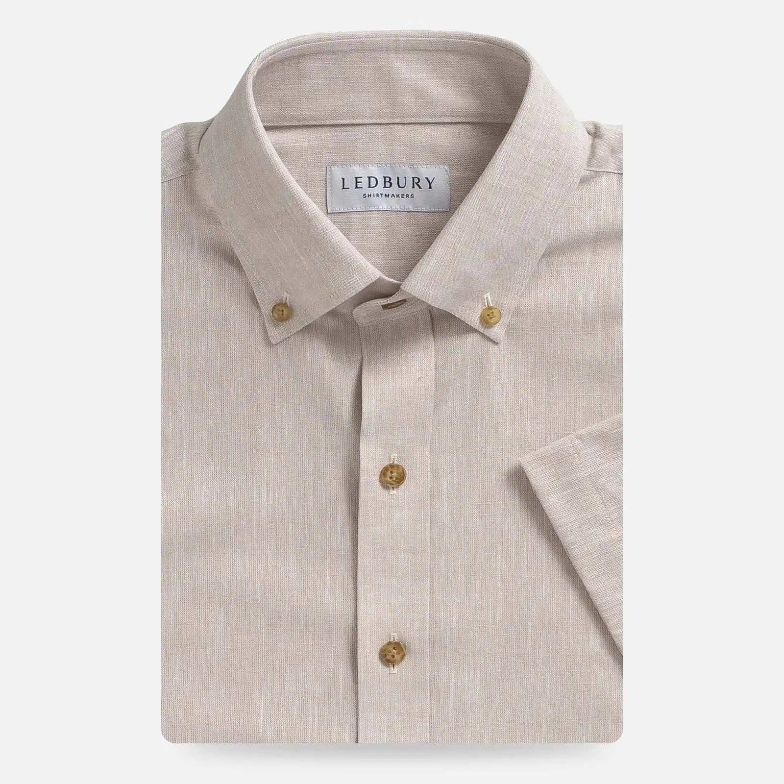 Ecru Sandoval Oxford Chambray short sleeve custom shirt front view, Ledbury