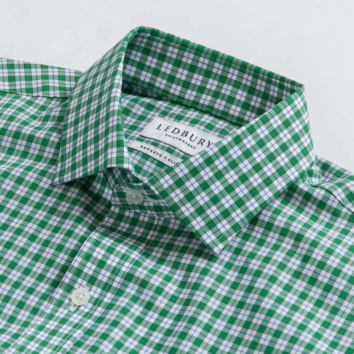 Green Terranova tattersall shirt collar detail - Thomas Mason 100s 2-ply poplin