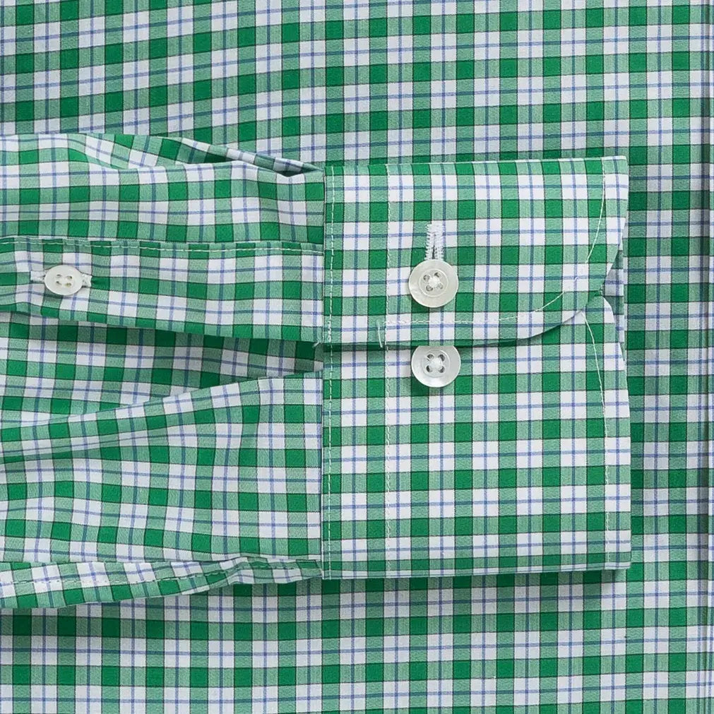 Terranova check shirt sleeve detail - green and white tattersall with reinforced buttons