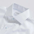White dress shirt collar with light blue button detail - fine twill shirt