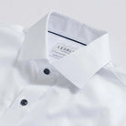 White dress shirt collar with navy button detail - fine twill shirt