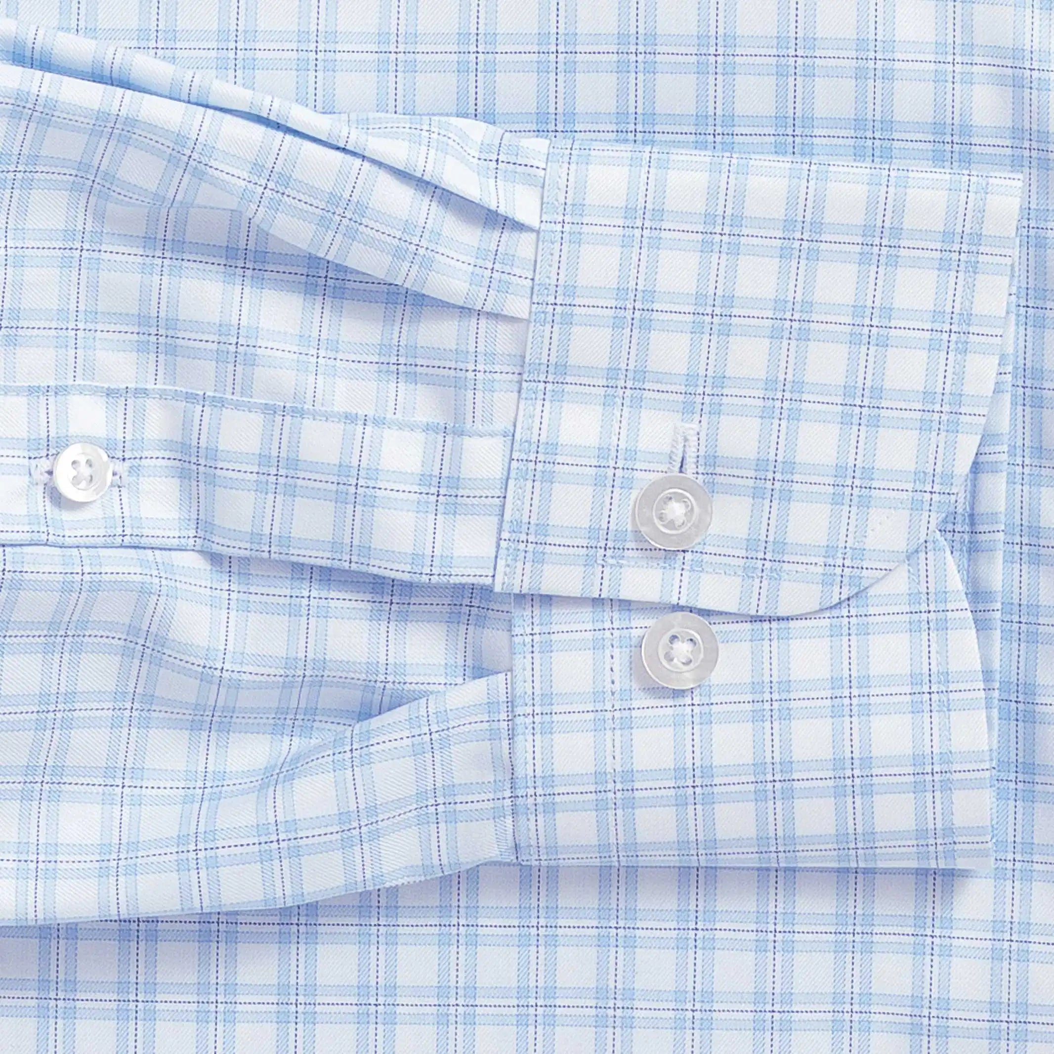 Check pattern shirt sleeve and cuff detail - light blue fine twill