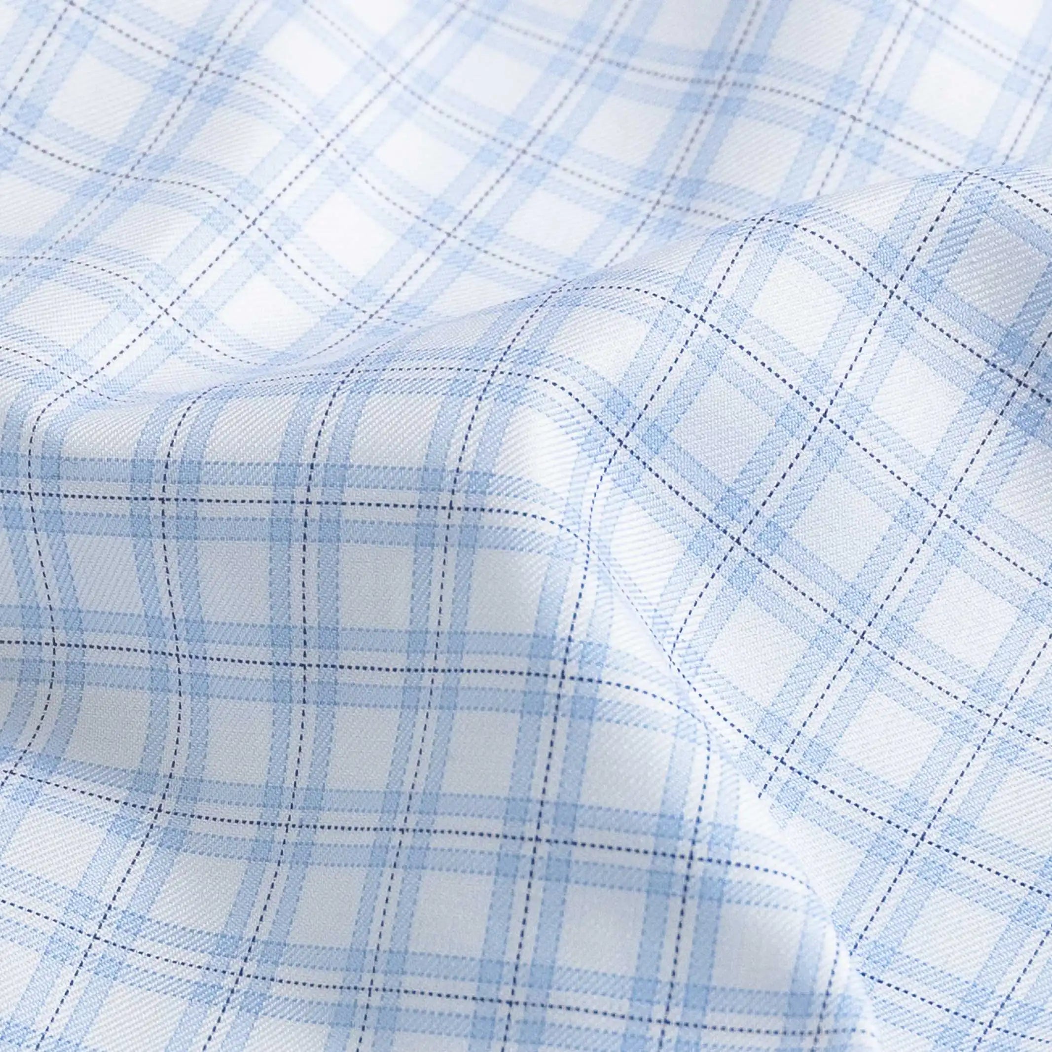 Check pattern fine twill fabric close-up - light blue classic texture