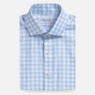 Light blue gingham dress shirt flat lay - classic check pattern fine twill